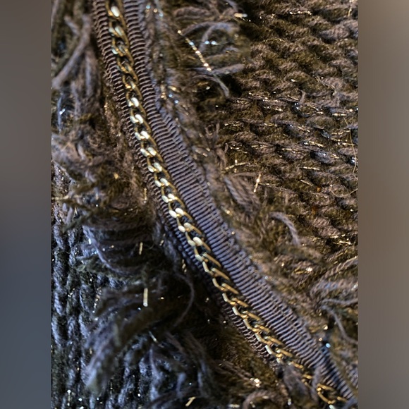 Express Women's Navy Blue Chunky Knit Fringe Trim Cardigan Sweater Size M - Picture 6 of 8